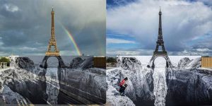 JR détourne la tour Eiffel avec une anamorphose géante.